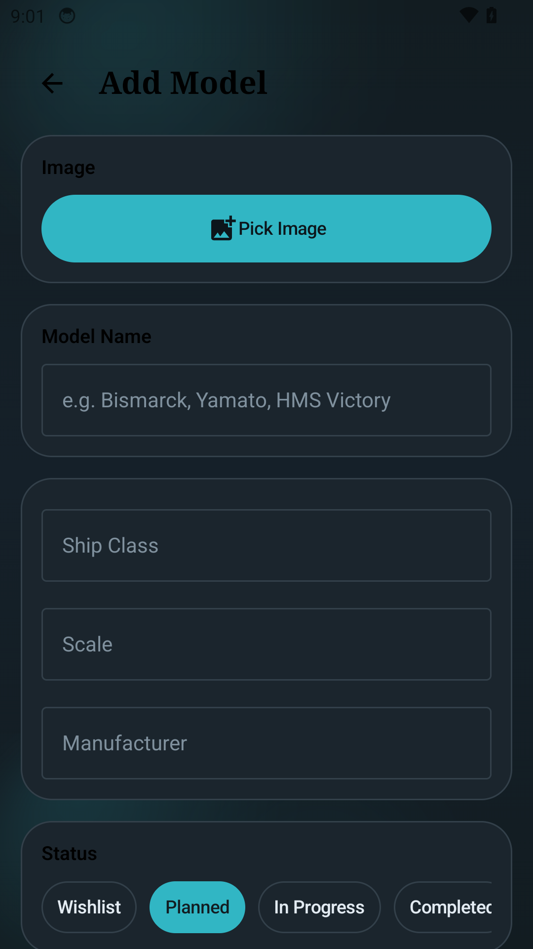 Add model screen